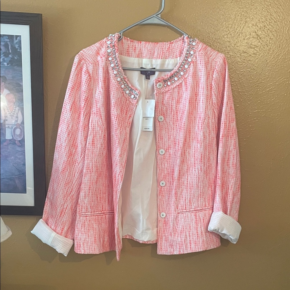 NYDJ Pink Textured Blazer with Embellished Collar